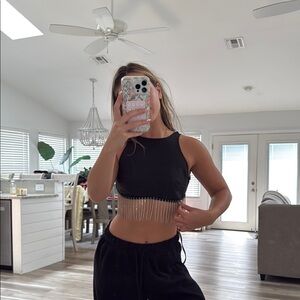 Black Beaded Women's Crop Top